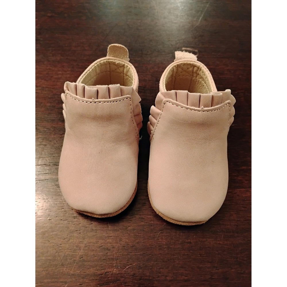 Little Love Bug Pink Leather Ruffle Moccasin Booties Soft Sole Shoes Size 2
